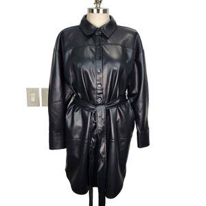 Eloquii Faux Leather Shirt Dress Plus‎ Size 16 Short Black Button Up Belted